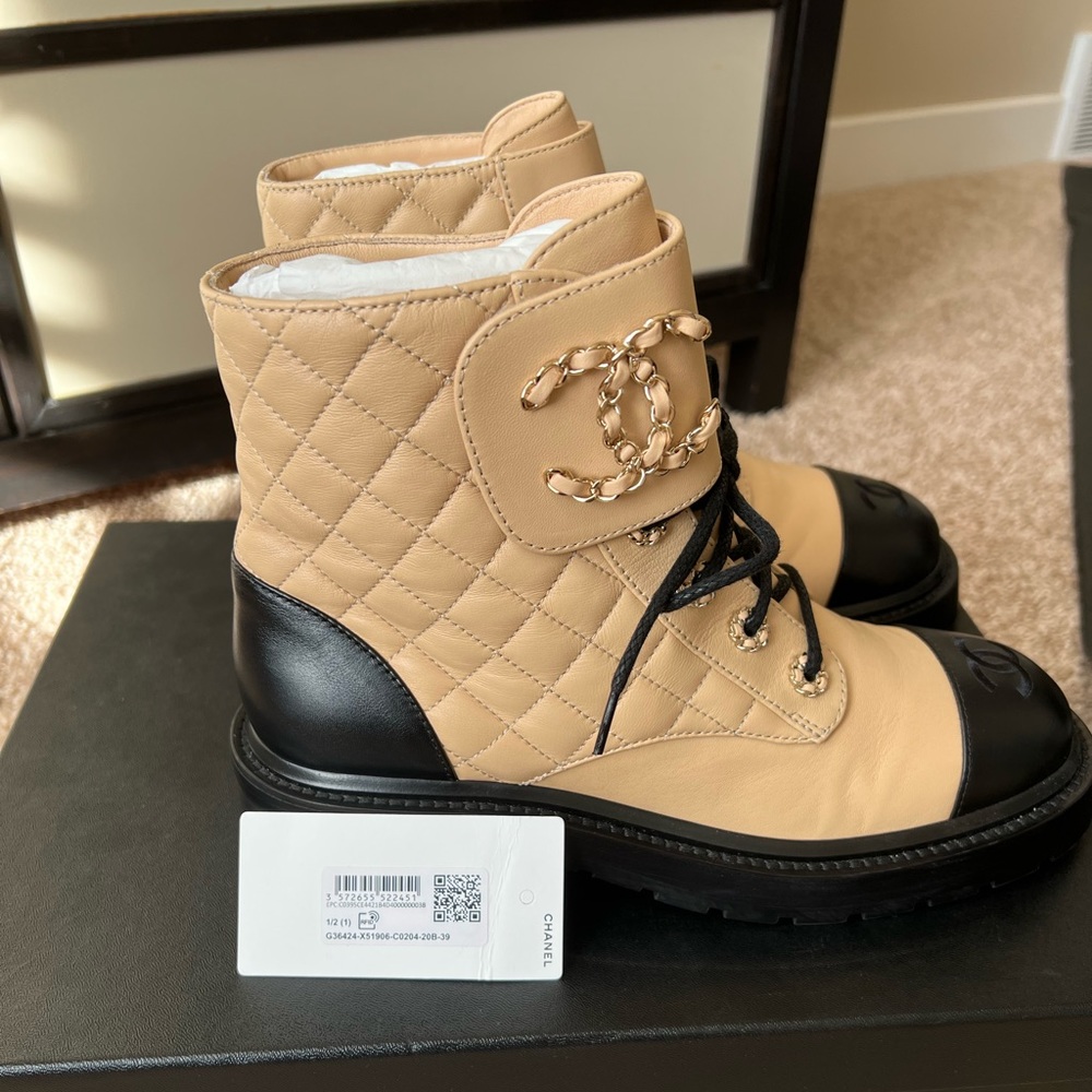 Chanel quilted combat boots